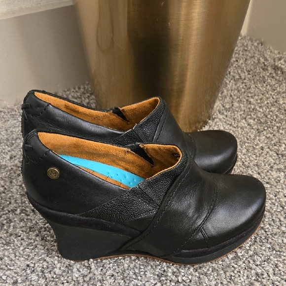 MOZO Black Leather Wedge Work Shoes Oil And Slip Resistant For Crews Divine Chef - Picture 1 of 10